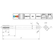 TSP1.M6х0,5.6H.DIN374.TiN.M35 Метчик М6х0,5 для сквозных отверстий, DIN374, с покрытием TiN