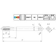 TSP1.M6х1,0.6H.DIN371.TiN.M35 Метчик М6х1,0 для сквозных отверстий, DIN371, с покрытием TiN